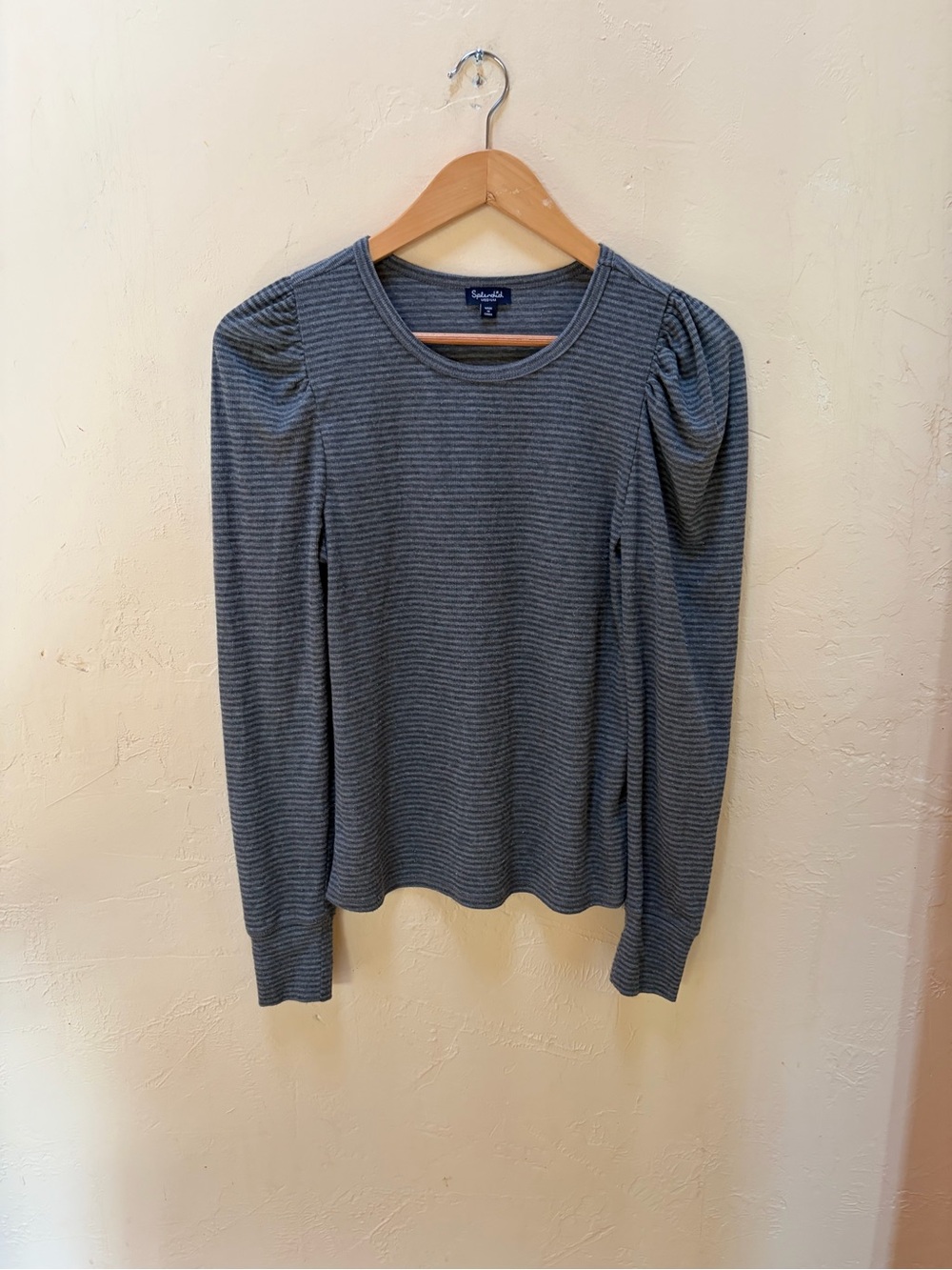 Splendid Charcoal Ribbed Puff-Shoulder Long Sleeve Tee